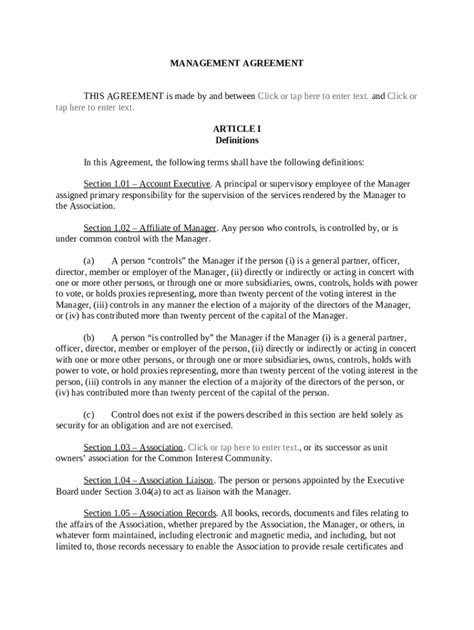 Management Agreement for Common Interest Community - Blank Fillable ...