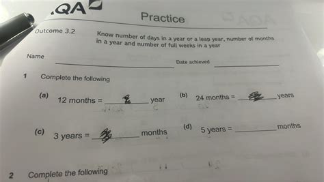 Complete the following: (a) 12 months = __ year (b) 24 months = __ years..