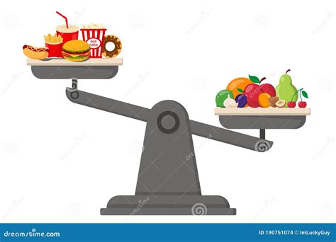 Healthy and Junk Food on Scales Vector Isolated Stock Illustration ...