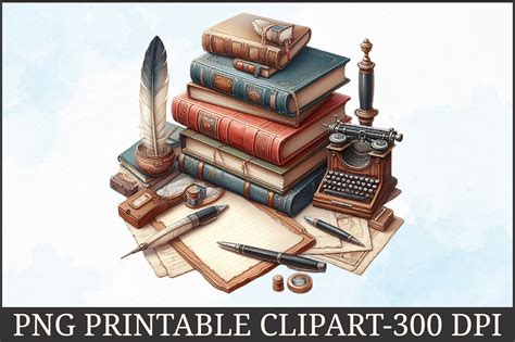 Watercolor Vintage Books Writing Clipart Graphic by ArtStory · Creative ...