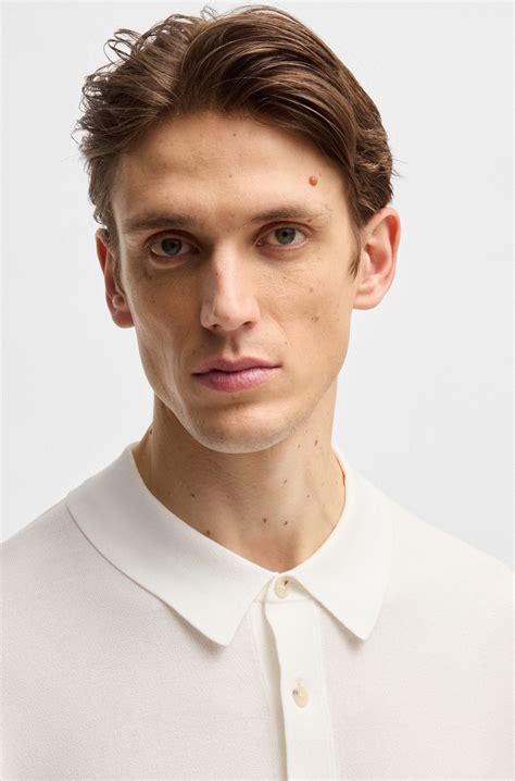 BOSS - Relaxed-fit knit polo sweater in cool-touch fabric - White