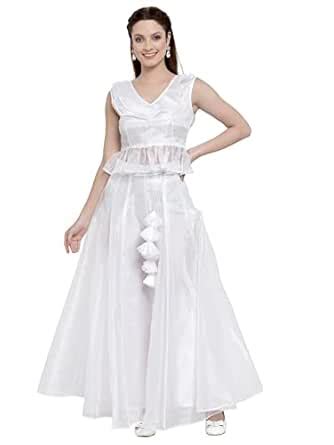 Buy NEUDIS Women White Solid Organza Flared Maxi Lehenga Skirt With Top ...