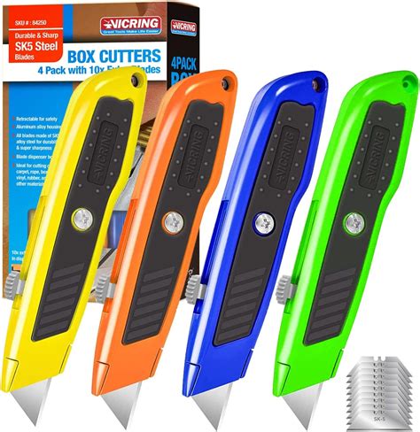 Utility Knife Box Cutter Retractable Heavy Duty SK5 Steel Blades Razor ...