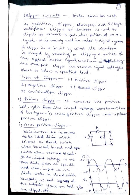 Clipper and Clamper Circuit Notes for Electronics Studies - Studocu