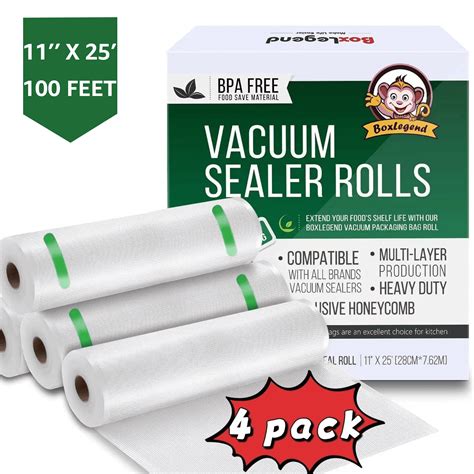 BoxLegend 4 Rolls 11" x 25' Vacuum Sealer Bags for Freezer Food Saver ...