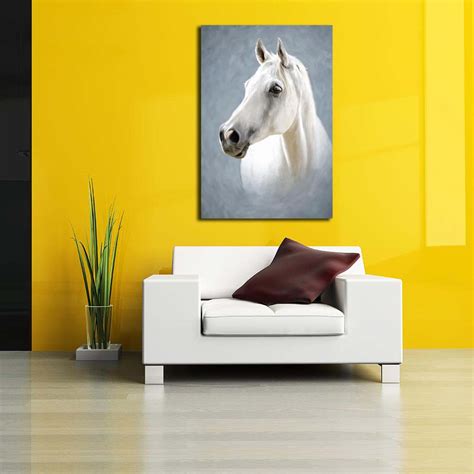 Portrait Of A White Horse Canvas Painting Synthetic Frame – ArtzFolio.com