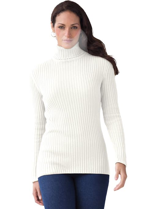 Jessica London Women's Plus Size Ribbed Cotton Turtleneck Sweater ...