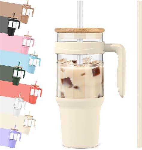 Amazon.com: Jumbo Clear Glass Tumbler With Straw And Lid 40 Oz ...