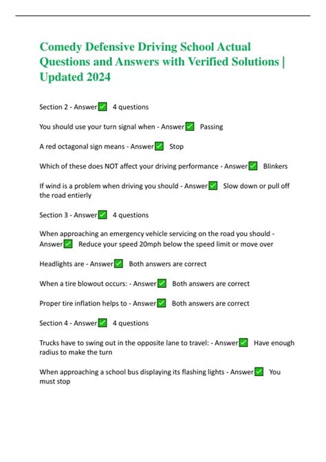 Comedy Defensive Driving School Actual Questions and Answers with ...