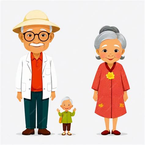 Vietnamese Grandpa and Grandma vector set white background isolated a ...