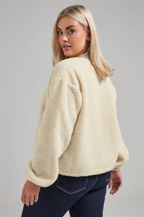 LIMITED COLLECTION Plus Size Cream Teddy Borg Bomber Jacket | Yours ...