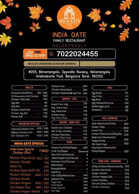 Menu at India Gate Family Restaurant, India, 265