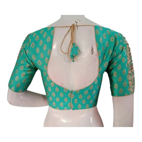 Luxury Teal Color Brocade Silk Ready made Blouse | Gold Butta | Unique ...