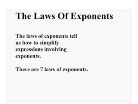 make an animated power point presentation on the topic exponent. ( laws ...