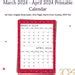 Buy March 2024 Calendar, April 2024 Calendar,lovely Red Calendar,mar ...