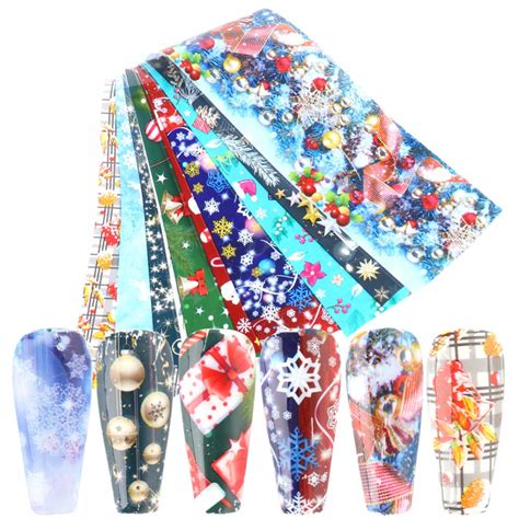 Christmas Nail Foils Transfer Stickers Colorful Christmas Snow Bells ...