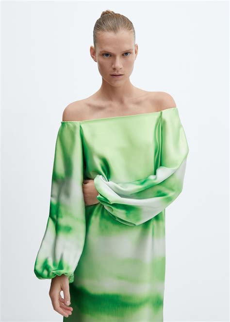 Cieniowana sukienka z odkrytymi ramionami - Kobieta | MANGO OUTLET Poland