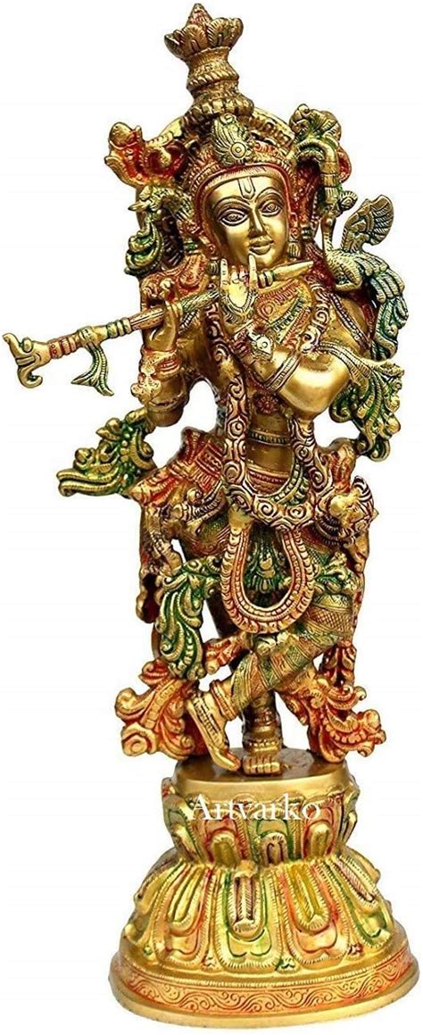 ARTVARKO Brass Flute Playing Krishna Statue God Religious Idol Krishan ...