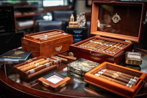 Cigar cutter and cigars in humidor wooden box generative ai | Premium ...