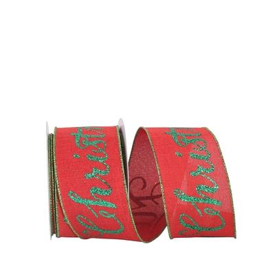 JAM Paper 2.5" x 10yd. Wired Faux Linen Merry Christmas Glitter Ribbon ...