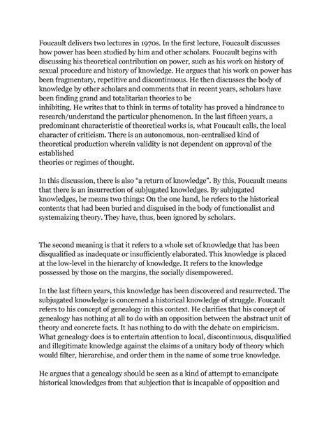 Foucault - In the first lecture, Foucault discusses how power has been ...