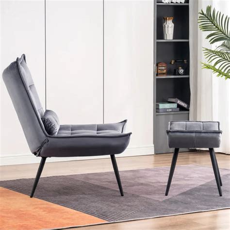 Shiny Grey Leatherette Armchair With Footrest & Cushion – Decors Mantra