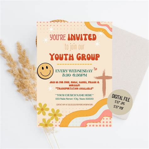 Retro Youth Group Invitation, Teen Class Flyer, Church Kids Club ...