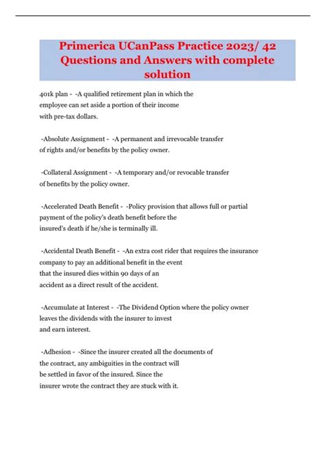 Primerica UCanPass Practice 2023/ 42 Questions and Answers with ...