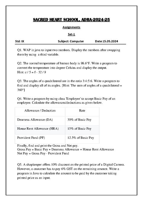 Computer Assignments IX SET-1 - SACRED HEART SCHOOL, ADRA- 2024 - 25 ...