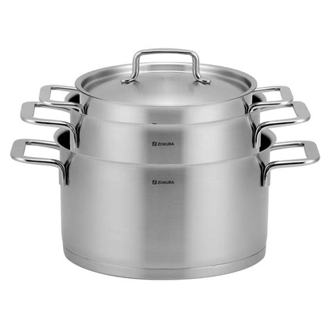 Stainless steel cooking pot set, 6 pieces - ZOKURA