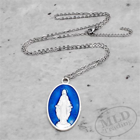 Buy Stainless Steel Virgin Mary 1.6in Blue Miraculous Medal Pendant ...