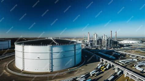 Aerial view white storage tank of oil and gas and petrochemical ...