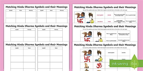 Hindu Dharma Matching Hindu Symbols and Their Meanings