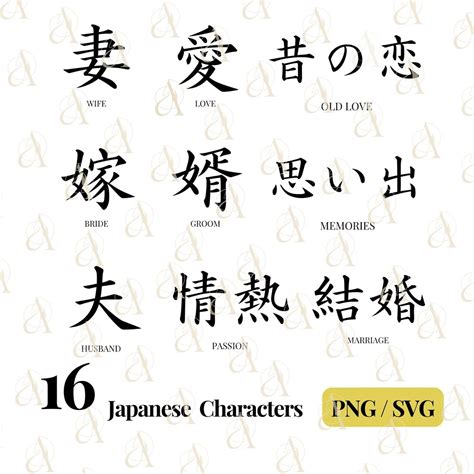 Japanese Word SVG Bundle, Love Kanji Symbols SVG / PNG, Love Sickness ...