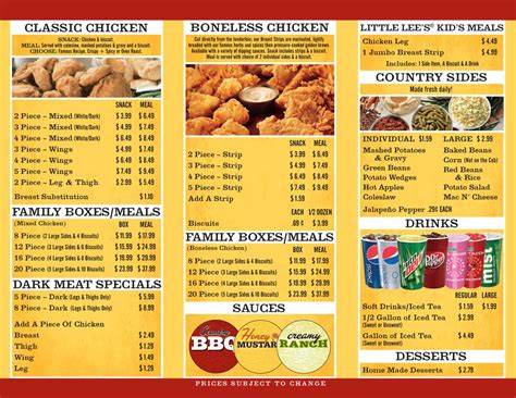 Menu at Lees Famous Recipe Chicken, Richmond