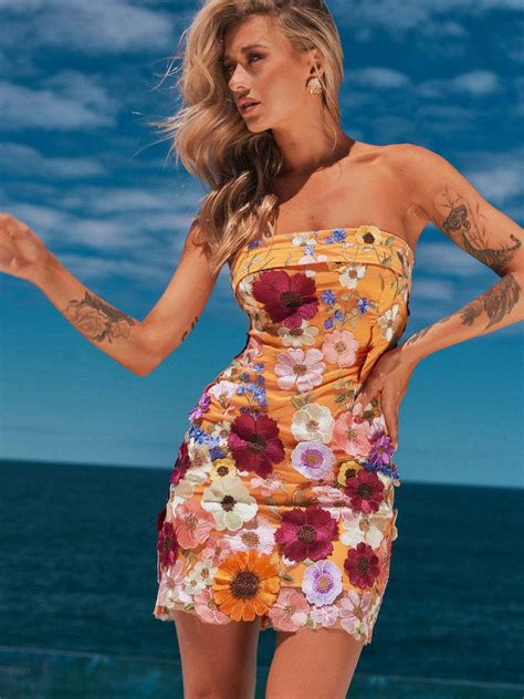 Applique Tube Top Embroidered Sheath Dress