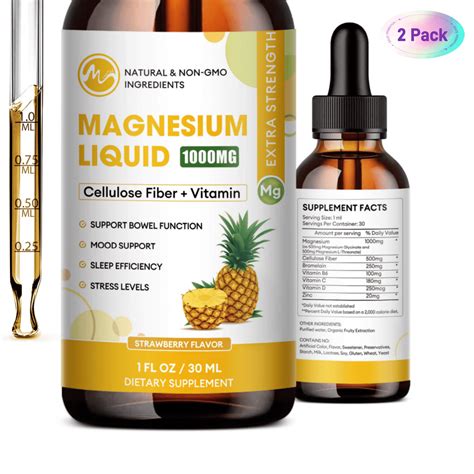Magnesium Glycinate Liquid, 1000mg Magnesium Liquid Supplement with Vitamin B6, C, D, Zinc ...