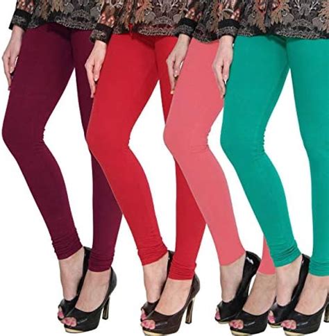 Buy OJ Trend Solid/Plain Pack of 4 Churidar Legging for Women (Maroon ...
