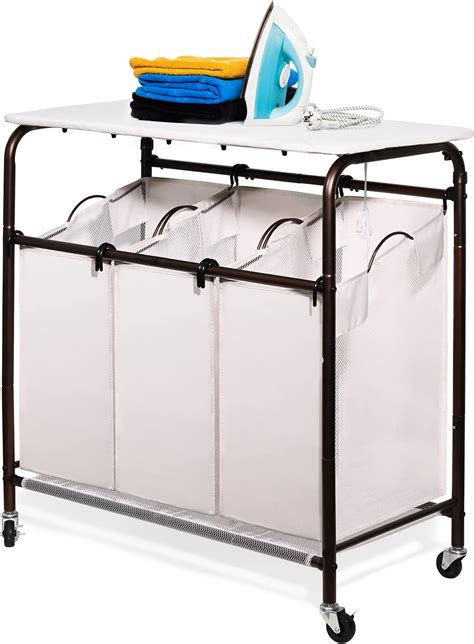 Ollieroo Heavy Duty Rolling Laundry Sorter Cart with Ironing Board in ...