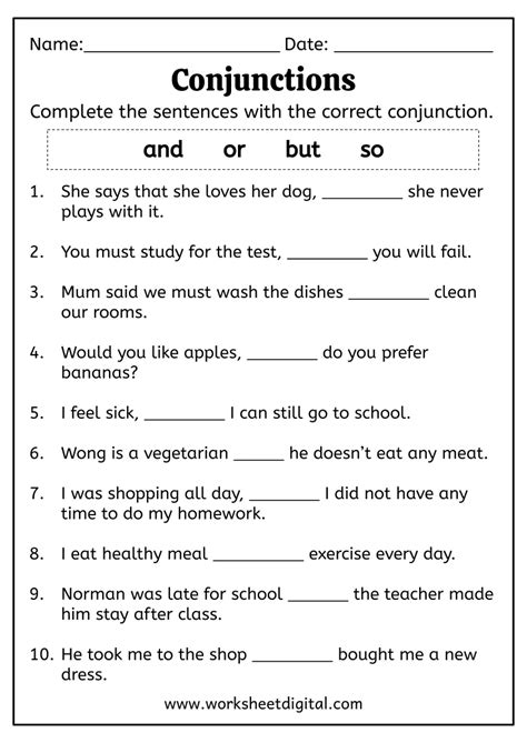 Image result for Conjunctions Worksheet