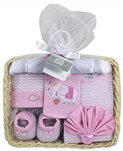 LILSOFT New Born Girl's Cotton Baby Gift Set Basket (Pink) - Pack 7 ...