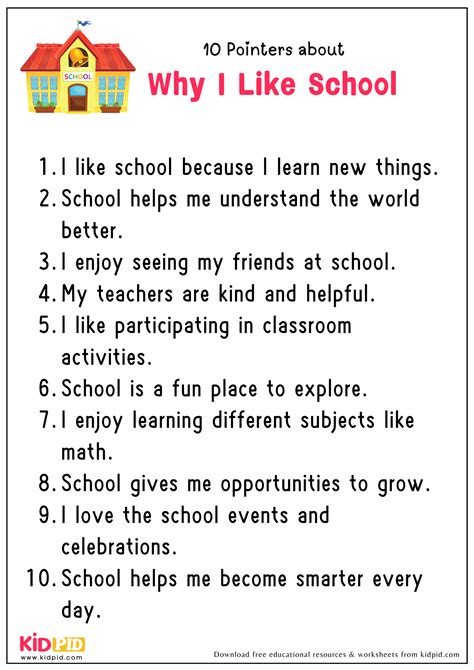 Essay – Why I Like School - Kidpid | Learning english for kids, English ...