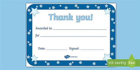 Editable Blue Thank You Certificate (teacher made) - Twinkl