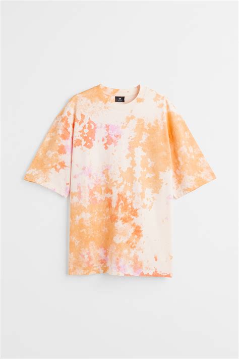 Oversized cotton T-shirt - Orange/Tie-dye - Men | H&M IN