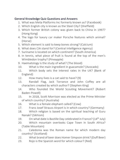 Image result for General Knowledge Questions and Answers PDF