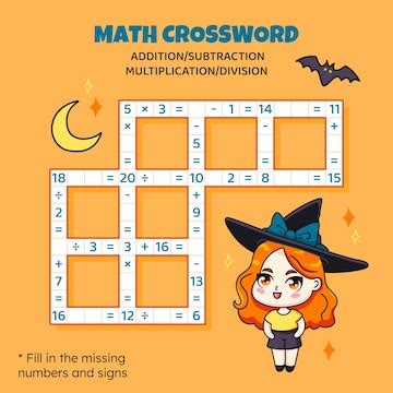 Palavras cruzadas de matemática para crianças Adição, subtração ...