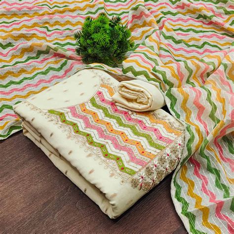 Off White Woven Chanderi Dress Material