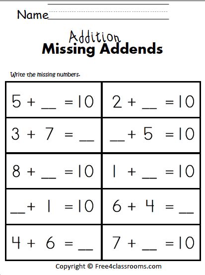 Image result for Math Missing Addend Worksheet