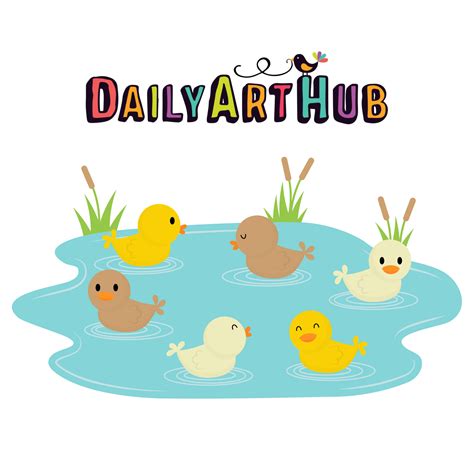 Ducklings Swimming In The Pond Clip Art Set – Daily Art Hub // Graphics ...