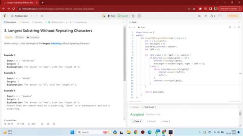 LeetCode Longest Substring Solution 的图像结果
